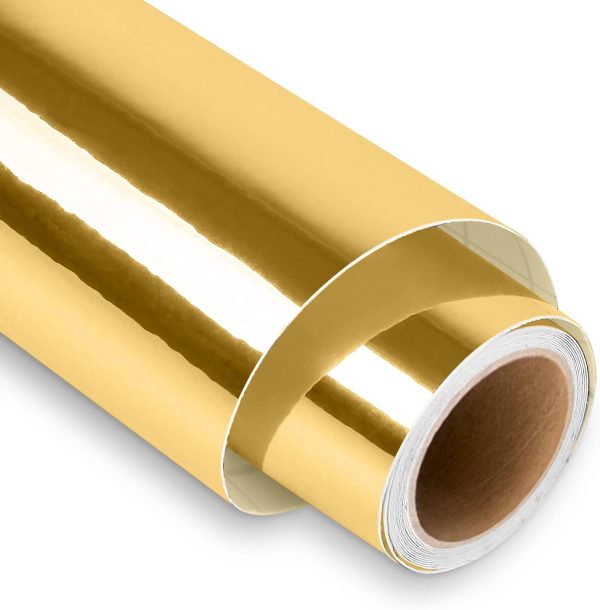 Lya Vinyl Mirror Gold Permanent Vinyl Roll 12" x 6FT Metallic Outdoor Permanent Vinyl for Cutting Machine - Adhesive Roll for Home Decor, Party Decoration, Mug, Window permanent resident card
