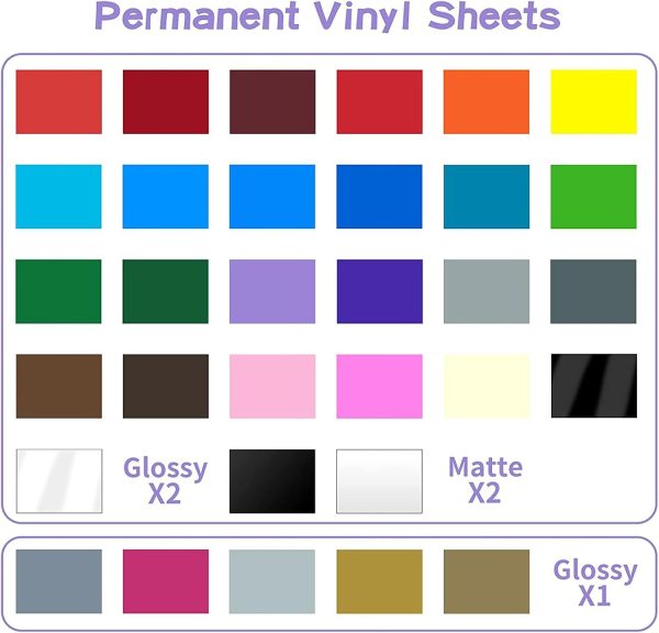 Lya Vinyl 65 Pack Permanent Vinyl, Self Adhesive Vinyl Sheets for Cutting Machine, Permanent Outdoor Sheets for Party Decoration, Sticker, DIY Mug, Car Decal permanent