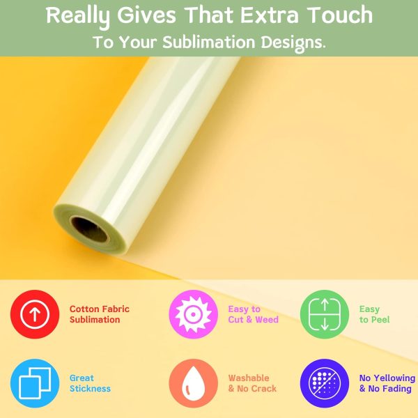 HTVRONT Clear Sublimation HTV Vinyl Matte 12" X 20FT - Sublimation Vinyl High Transfer Rate - Bright Smooth Washable HTV for T-Shirt/Hat/Pillow/Bag clearview