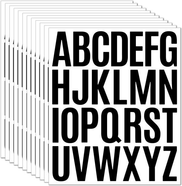 10 Sheet Letter Stickers - 2 Inch Black Vinyl Self Adhesive Alphabet Stickers Stick On Letters for Arts Crafts Outdoor Sign Wall Mailbox Windows Doors Car Poster Board (Black, 2 Inch) sheet letter stickers