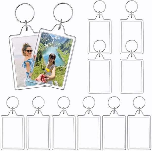10PCS Acrylic Photo Frame Keychain Holder Photo Insert Blank Keyring Clear Picture Keychain for DIY Craft Photo Display Supplies(2 x 3 In)-0