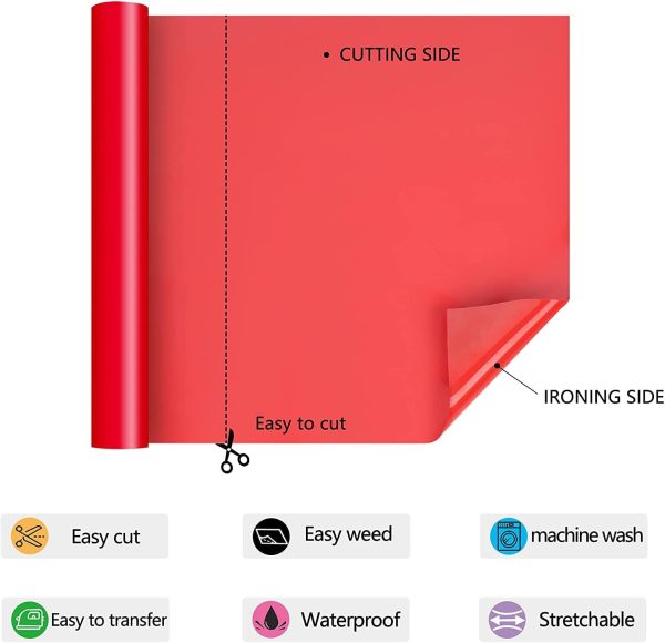 HTV Iron on Vinyl 12Inch by 12ft Roll Heat Transfer Vinyl for T-Shirt HTV Vinyl Rolls for All Cutter Machine - Easy to Cut & Weed for Heat Transfer Design (12ft, Red) htvl