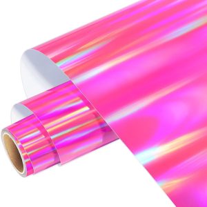 WRAPXPERT Holographic Vinyl Roll Pink, Holographic Permanent Vinyl Glossy Rainbow Craft 12" x 5ft, Chrome No Bubble Iridescent for DIY Craft Decal, Hot Pink wrapxpert photos