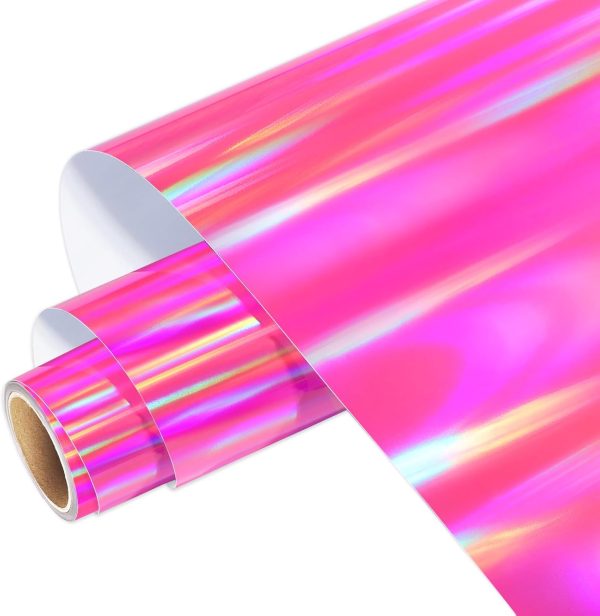 WRAPXPERT Holographic Vinyl Roll Pink, Holographic Permanent Vinyl Glossy Rainbow Craft 12" x 5ft, Chrome No Bubble Iridescent for DIY Craft Decal, Hot Pink wrapxpert photos