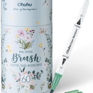 Ohuhu Markers for Adult Coloring Books No Bleeding 60 Colors Coloring Markers Water-based Dual Tips Fineliner & Brush Drawing Pens Art Pens for Kids Adults Sketch Journal - Maui - White adult diapers