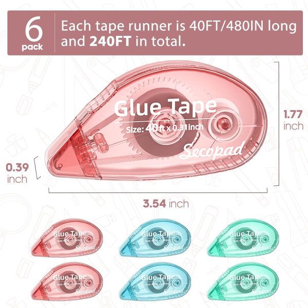 1.5X Longer Scrapbook Tape, 6 Pack Double Sided Tape Roller for Crafts, Adhesive Glue Runner for School Office Teacher Journal Supplies, Glue Roller for Kids and Adults, 240FT Total-4