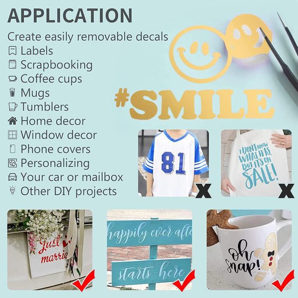 Lya Vinyl Mirror Gold Permanent Vinyl Roll 12" x 6FT Metallic Outdoor Permanent Vinyl for Cutting Machine - Adhesive Roll for Home Decor, Party Decoration, Mug, Window-4