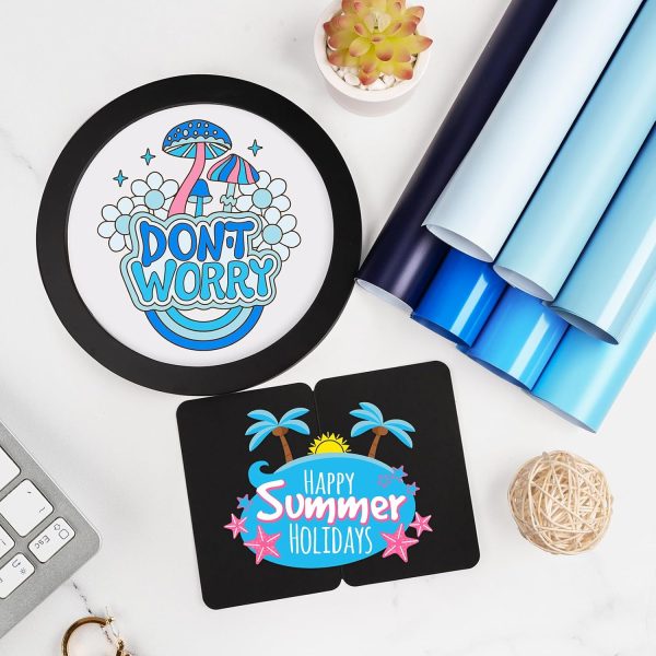 GIRAFVINYL Blue Vinyl, Navy Light Blue Permanent Vinyl - 12”x12” 7 Pack Viyln heets for Decal, Signs, Tumblers, Easy to Cut & Water-Proof bluebook