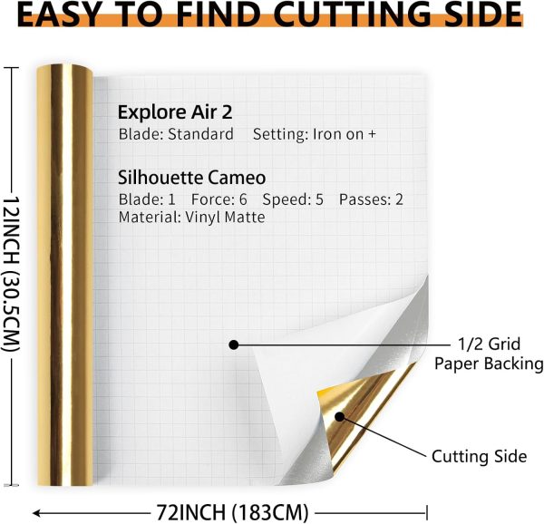 Lya Vinyl Mirror Gold Permanent Vinyl Roll 12" x 6FT Metallic Outdoor Permanent Vinyl for Cutting Machine - Adhesive Roll for Home Decor, Party Decoration, Mug, Window golden