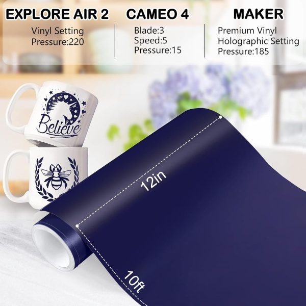 WRAPXPERT Navy Blue Vinyl,12" x10ft Blue Permanent Vinyl, Matte Blue Adhesive Vinyl Roll Compatible with All Cutting Machines, Dark Blue bluesky