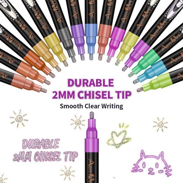 Aen Art Double Line Markers Outline Pens, Squiggles Shimmer Outline Marker Set, 16 Colors Doodle Shimmer Pen for Drawing, Making Card, Craft Project artlist