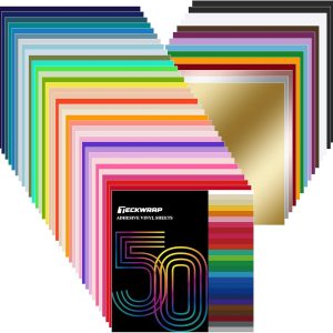 TECKWRAP 50 Pack 12" x 12" Permanent Adhesive Vinyl Sheets 48 Assorted Colors (Glossy & Matte) with 2 Transfer Tape for DIY Crafting, Decor Sticker Compatible with Cutting Machines teckwrap malaysia