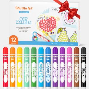 Shuttle Art Dot Markers, 12 Colors Washable Markers for Toddlers,Bingo Daubers Supplies Kids Preschool Children, Non Toxic Water-Based dotenv