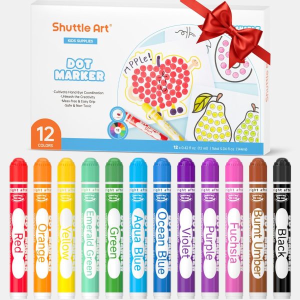 Shuttle Art Dot Markers, 12 Colors Washable Markers for Toddlers,Bingo Daubers Supplies Kids Preschool Children, Non Toxic Water-Based dotenv
