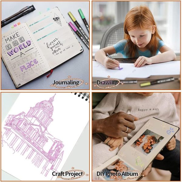 Aen Art Double Line Markers Outline Pens, Squiggles Shimmer Outline Marker Set, 16 Colors Doodle Shimmer Pen for Drawing, Making Card, Craft Project line