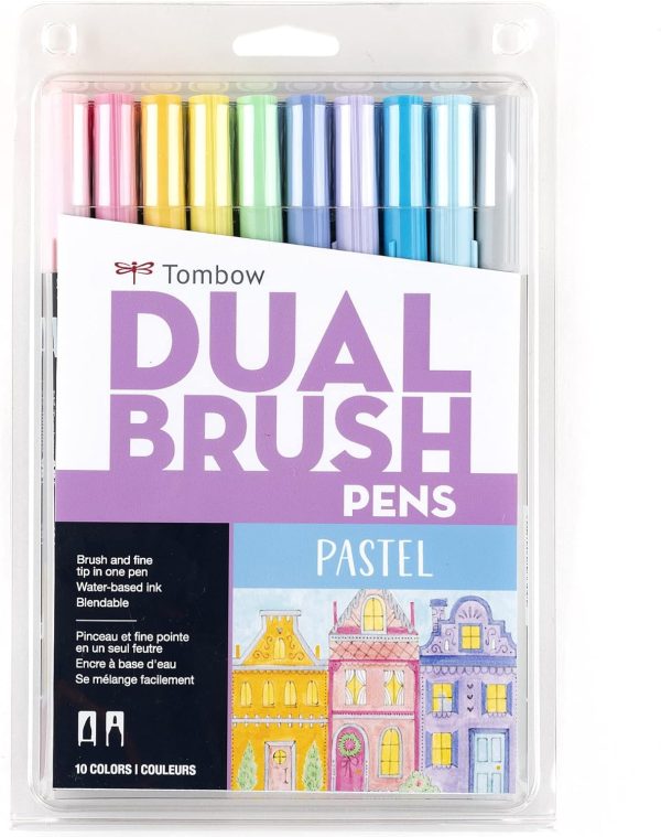 Tombow 56187 Dual Brush Pen Art Markers, Pastel, 10-Pack. Blendable, Brush and Fine Tip Markers tombow pencil