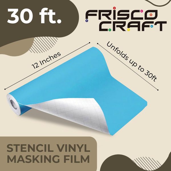 Frisco Craft Stencil Vinyl Masking Film - Compatible Stencil Vinyl for Cricut Machine, Silhouette, Cameo - Blue Removable Sheet - Easy to use, No Residue, Multi-Purpose (12” x 30ft) frisco library