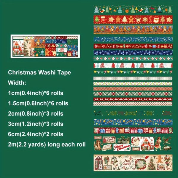 Christmas Theme Washi Tape Set, 20 Rolls Christmas Theme Washi TapeWritable Decorative Tapes for Scrapbooking, Bible Journaling, Bullet Journaling, 0.6"x79" per Roll set