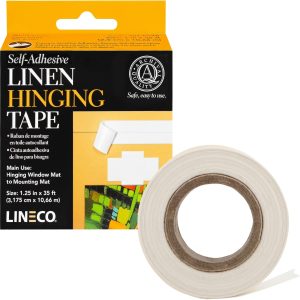 Lineco Self-Adhesive Linen Hinging Tape, 1.25 Inch x 35 Feet, Neutral pH Acrylic Adhesive, Acid-Free, Hinging Artwork, White hanging indent