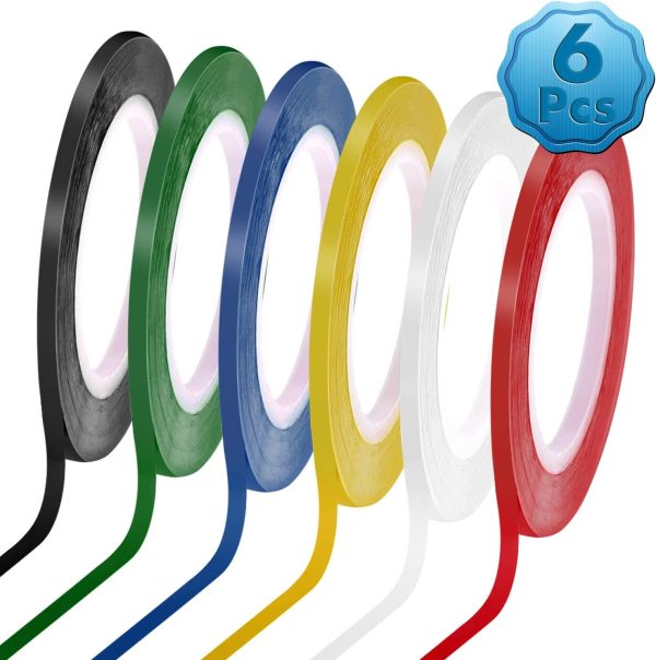 cridoz 6 Rolls 1/8 Whiteboard Tape Thin White Board Tape Lines Pinstripe Dry Erase Art Tape Graphic Chart Grid Electrical Tape, 108 Feet Per Roll 6park