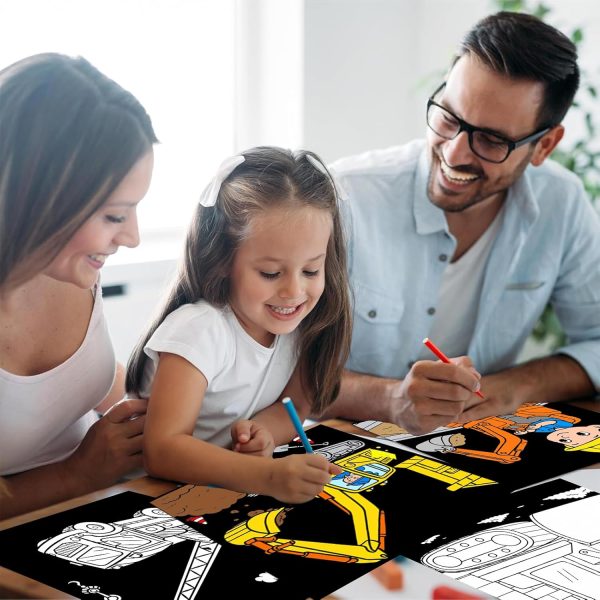 20pcs Construction Fuzzy Velvet Coloring Posters Velvet DIY Crafts Kits Color Your Own Construction Trucks Posters DIY Crafts for Family Time, Arts and Crafts, Travel, Quiet Time, Sharing, Party-4