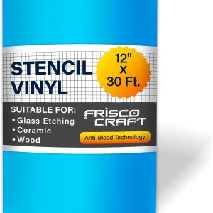 Frisco Craft Stencil Vinyl Masking Film - Compatible Stencil Vinyl for Cricut Machine, Silhouette, Cameo - Blue Removable Sheet - Easy to use, No Residue, Multi-Purpose (12” x 30ft) masking master