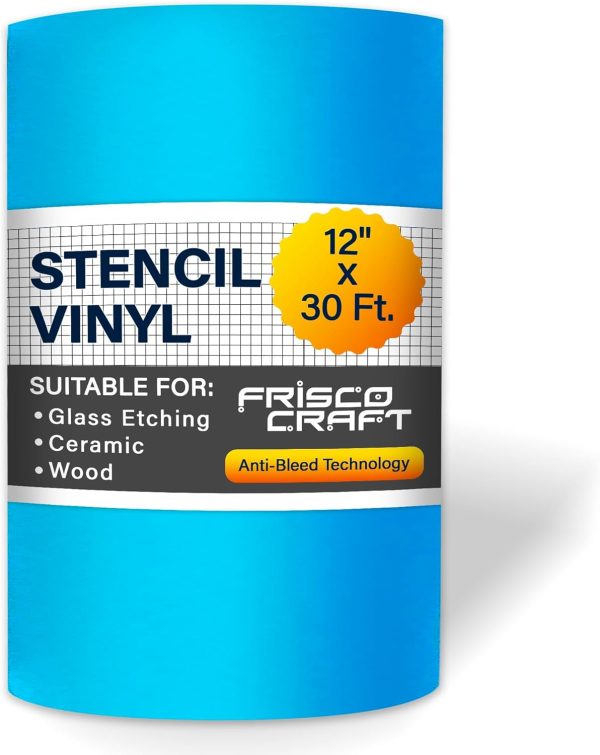 Frisco Craft Stencil Vinyl Masking Film - Compatible Stencil Vinyl for Cricut Machine, Silhouette, Cameo - Blue Removable Sheet - Easy to use, No Residue, Multi-Purpose (12” x 30ft) masking master