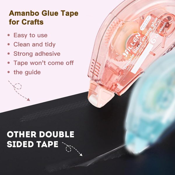 Amanbo 6 Pack Glue Tape for Scrapbooking, Scrapbook Double Sided Tape Roller for Crafts, Total 118 Ft x 0.24 in Tape Runner, Craft Supplies for Scrapbooking, Gift Wrapping and Photo Tape glue stick