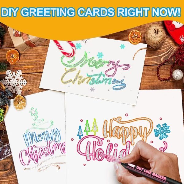 Double Line Outline Markers 24 Colors Super Squiggles Glitter Markers Self Outline Metallic Marker, Doodle Shimmer Marker Drawing Pens for Christmas Greeting Card, Birthday Gift, DIY Art Crafts markers and minions