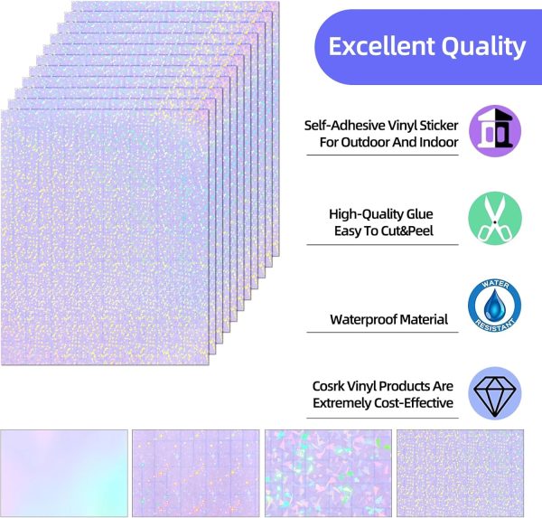 36 Sheets Holographic Sticker Paper, Transparent Holographic Vinyl Laminate Film, Clear Overlay Lamination Sticker Paper Self Adhesive Waterproof - Gem, Dot, Colorful, Star Patterns/8.5x11 inch holographic weapon sight