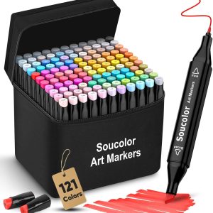 Soucolor Art Supplies for Kids Adult, Artist Art Set Kits, 120 Colors Numbered Dual Tip (Fine & Chisel) Alcohol Markers +1 Colorless Blender for Teen Boys Girls Gifts Trendy Stuff, Birthday Gift Case artificial intelligence