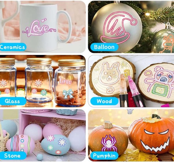 Double Line Outline Markers, 36 Colors Super Squiggles Shimmer Outline Marker Pen Set, Self Outline Metallic Markers Glitter Writing Drawing Pens for Birthday Greeting Card, Doodling, DIY Art Crafts-3