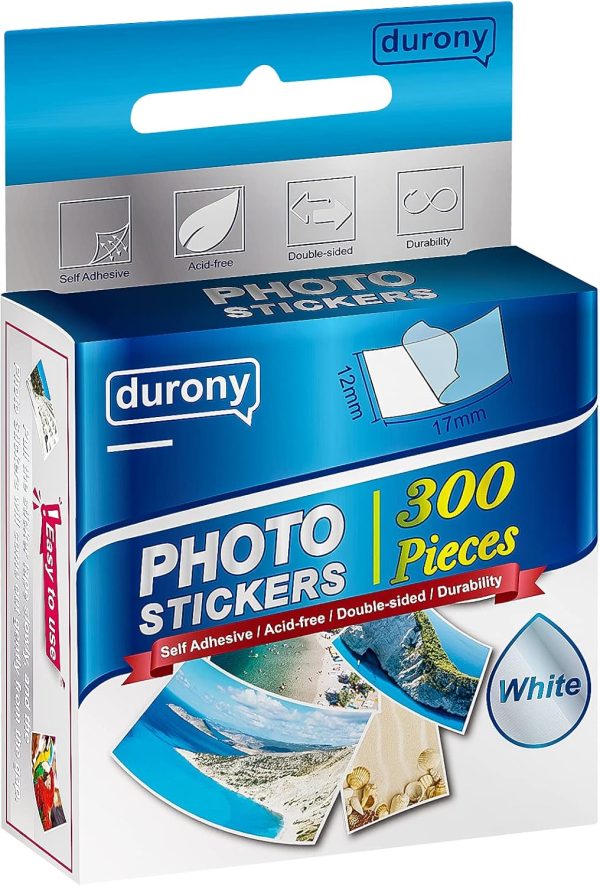 Durony 300 Pieces Photo Sticker White Double-Sided Self Adhesive Photo Tapes for Pictures DIY Photo Album Journal pieces