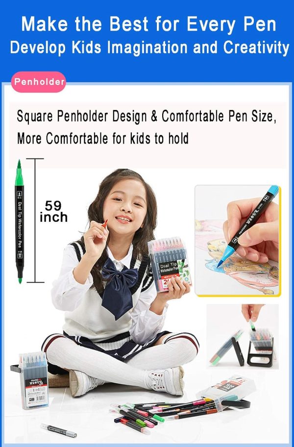 Dual Tip Markers for Kids, Washable Markers Set, Art Marker with Stand Portable Box, Gift For Kids (24 Colours) kids