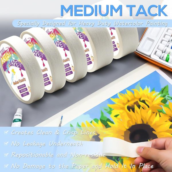 2 Packs Artist Tape Medium Tack White Art Tape for Watercolor Paper Drafting Art Painting Canvas Framing Acid Free Masking Tape- 0.25IN Wide 197FT Long Total artist