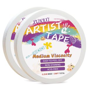 2 Packs Artist Tape Medium Tack White Art Tape for Watercolor Paper Drafting Art Painting Canvas Framing Acid Free Masking Tape- 0.25IN Wide 197FT Long Total-0