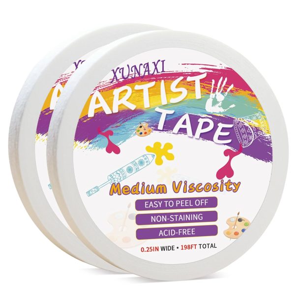 2 Packs Artist Tape Medium Tack White Art Tape for Watercolor Paper Drafting Art Painting Canvas Framing Acid Free Masking Tape- 0.25IN Wide 197FT Long Total medium well clothing