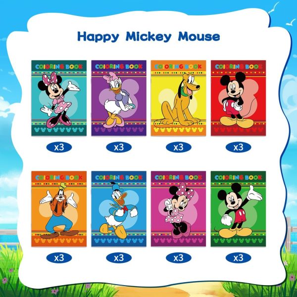 Mickey Birthday Party Supplies, 24Pcs Mouse Coloring Books for Minnie Birthday Party Gifts, Goodie Bag Stuffers, Classroom Rewards, 8 Styles 24pcs gradient sky blue false nails short fake nails for women and girls