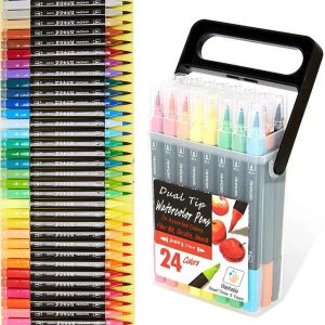 Dual Tip Markers for Kids, Washable Markers Set, Art Marker with Stand Portable Box, Gift For Kids (24 Colours)-0