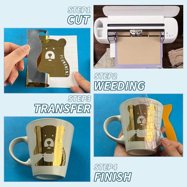 Lya Vinyl Mirror Gold Permanent Vinyl Roll 12" x 6FT Metallic Outdoor Permanent Vinyl for Cutting Machine - Adhesive Roll for Home Decor, Party Decoration, Mug, Window-3