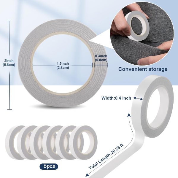 6 Rolls Double Sided Tape for Crafts, Strong Double-Sided Tape, Artist Tape, Double-Sided Adhesive Tape for Arts, Card Making, Scrapbooking Supplies, Gift Wrapping (0.4 in X 26.25Ft) tapestry park