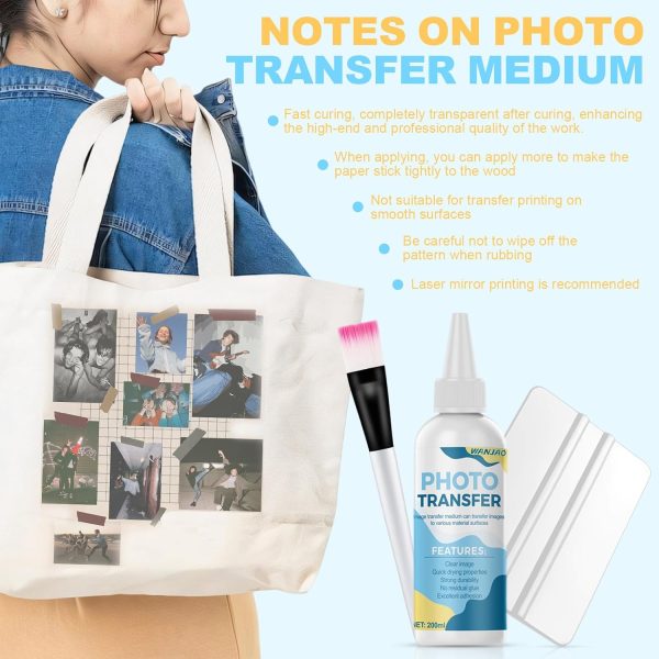 Photo Transfer Medium, Photo Transfer Liquid Gloss Gel Medium with Brush, Scraper, Latex Gloves Fast Drying for Wood and Hard Surfaces, 200ml White-4