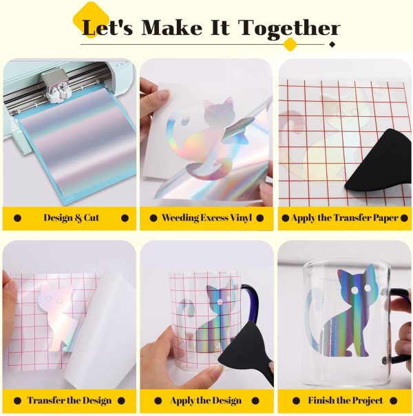 HTVRONT Permanent Vinyl - 57 Pack 12" x 12" Permanent Adhensive Vinyl Bundle Compatible with Cricut Cutting Machine, 52 Adhensive Sheets and 5 Transfer Tape Sets for Party Decoration, Stiker-4