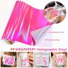 WRAPXPERT Holographic Vinyl Roll Pink, Holographic Permanent Vinyl Glossy Rainbow Craft 12" x 5ft, Chrome No Bubble Iridescent for DIY Craft Decal, Hot Pink roller skates