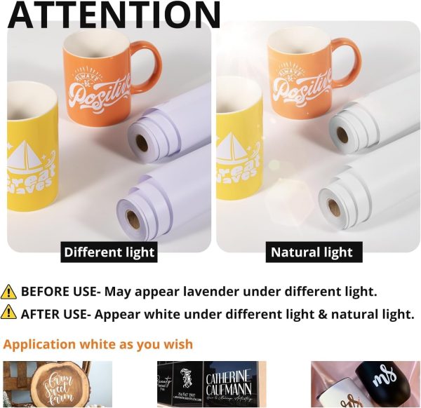 HTVRONT White Permanent Vinyl, 12" x 14 FT Glossy White Adhesive White Vinyl Roll Compatible with Cricut Cutting Machine, Silhouette, Cameo Cutters, Signs, Scrapbooking, Craft, Die Cutters-3