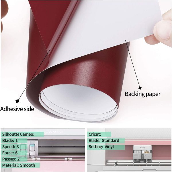 Gatichetta Maroon Vinyl Burgundy Self Adhesive Vinyl Craft Permanent Vinyl Roll 12" x 10ft for DIY Sticker, Decals, Home Decor, Matte Wine Red selfie