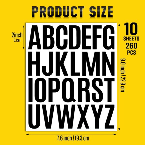 10 Sheet Letter Stickers - 2 Inch Black Vinyl Self Adhesive Alphabet Stickers Stick On Letters for Arts Crafts Outdoor Sign Wall Mailbox Windows Doors Car Poster Board (Black, 2 Inch) stickers custom