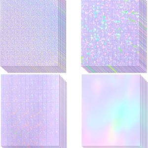 36 Sheets Holographic Sticker Paper, Transparent Holographic Vinyl Laminate Film, Clear Overlay Lamination Sticker Paper Self Adhesive Waterproof - Gem, Dot, Colorful, Star Patterns/8.5x11 inch-0
