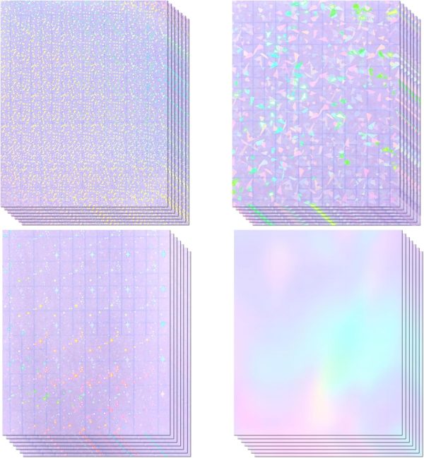36 Sheets Holographic Sticker Paper, Transparent Holographic Vinyl Laminate Film, Clear Overlay Lamination Sticker Paper Self Adhesive Waterproof - Gem, Dot, Colorful, Star Patterns/8.5x11 inch papercut