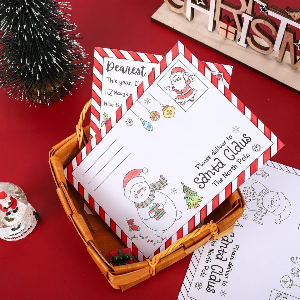 Whaline 25 Sets Color Your Own Letter to Santa with Envelopes Christmas Stripe Border Coloring Writing Paper Xmas DIY Coloring Writing Party Favors for School Family Crafts, 5 x 7 Inch-2